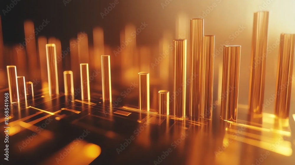 Poster A close-up of a financial bar graph with tall, transparent bars rising against a minimalist background, showcasing clear financial growth