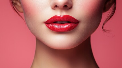 Fototapeta premium Close-Up of Stunning Red Lips Against a Soft Pink Background