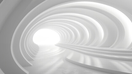 Obraz premium futuristic, abstract white tunnel with smooth curves and soft lighting creates serene atmosphere. design evokes sense of depth and tranquility, inviting exploration
