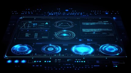 Obraz premium Futuristic Sci-Fi HUD Interface Glowing Blue Digital Dashboard