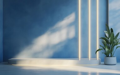 3D rendering of a blue wall with light and shadow