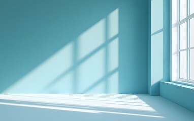 Obraz premium 3D rendering of a blue wall with light and shadow