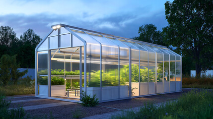 Obraz premium Modular Greenhouse with Interconnected Units and Transparent Polycarbonate Panels