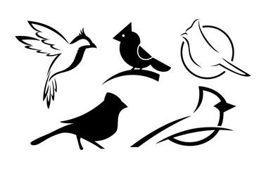 Set of Bird logo silhouette black line outline design isolated