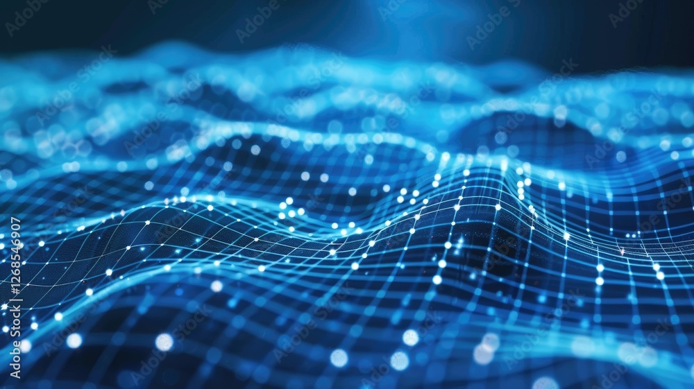 Poster explore an abstract background featuring a grid pattern that represents future concepts in technolog