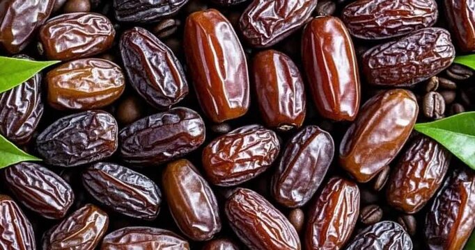 Motion shot of dates fruit, honey, bidara leaves, chickpeas, Arabian fruits, sand dune, desert, Eid Mubarak, Ramadan
