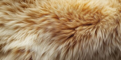 Close-up of the texture and pattern on a golden-brown sheepskin rug, showcasing its softness and warmth, with space for text or product display.