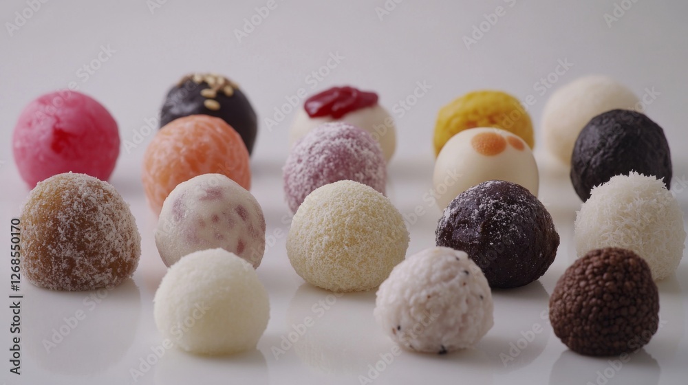 Leinwandbilder a playful arrangement of daifuku balls of various sizes and colors, with contrasting textures, creat