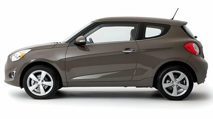 Brown city car, side view, white background, transport