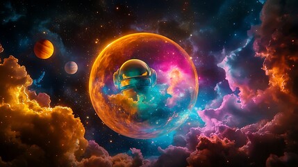 Obraz premium Astronaut helmet cosmic nebula space travel artwork