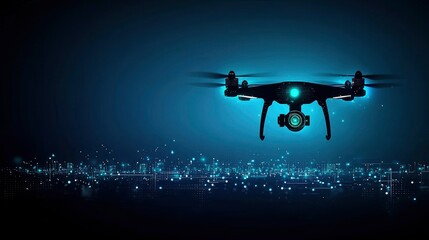 Futuristic Drone Flying Over a Cityscape at Night