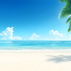 Obraz premium Tranquil Tropical Beach Scene with Blue Ocean and Palm Tree