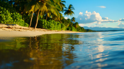 Obraz premium Tranquil Tropical Beach Scene with Palm Trees