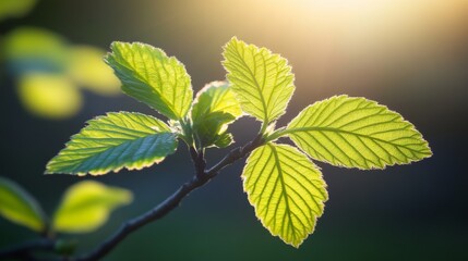 Fototapeta na wymiar Close-up of healthy green leaves on a young tree, with soft sunlight filtering through, representing the growth and hope in reforestation efforts