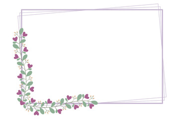 Beauty Purple Rectangular Frame With Love Purple Flowers And Leaves