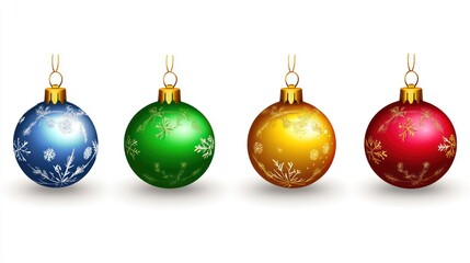 Four Colorful Christmas Ornaments With Snowflake Designs