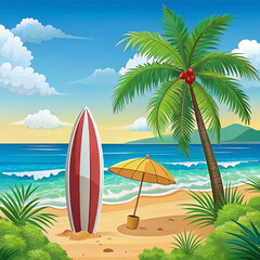 Tropical beach surfboard summer vacation paradise ocean sunrise