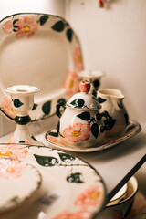 vintage dishes on shelves in a store