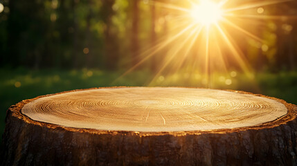 Obraz premium Tree Stump in Sunlight Forest Background