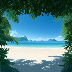 Tropical Beach Framed by Lush Palm Trees