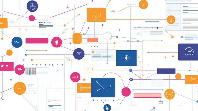 Vibrant schematic of marketing automation workflows focusing on lead nurturing segmentation and performance analytics
