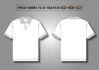 Men' short sleeve pique polo t shirt flat sketch vector illustration. front and back view template. 