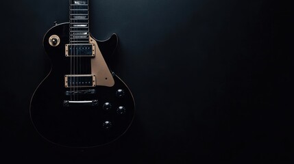 Black Electric Guitar Against Dark Background