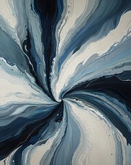 Abstract Swirling Blues, Grey, and White Acrylic Pour Painting