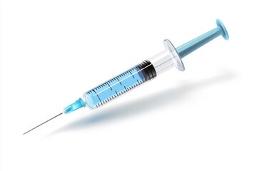 Medical syringe filled, isolated, white background, injection, healthcare