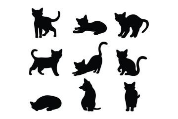 Black Cat Silhouettes in Various Poses