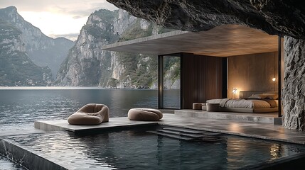 Cliffside Luxury Lake House Bedroom Sunrise