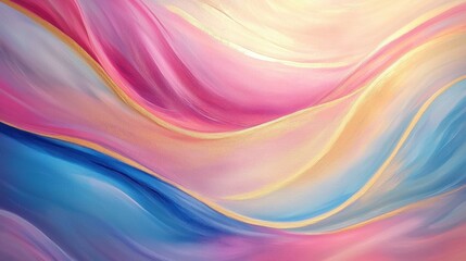 Fototapeta premium An abstract artwork showcases smooth, flowing waves in shades of pink, blue, and hints of gold