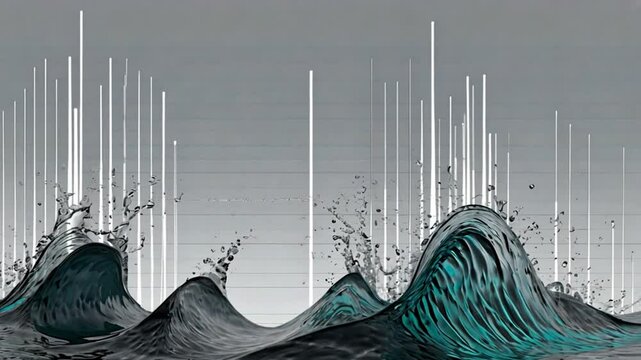 Abstract teal waves, data visualization, grey background,  digital art, website header