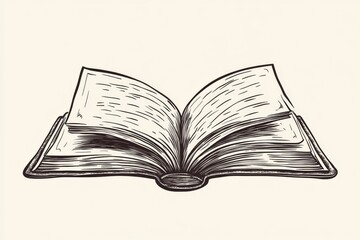 Obraz premium Open book, hand-drawn, vintage style, cream background, reading