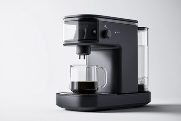 Modern espresso machine brewing coffee, studio