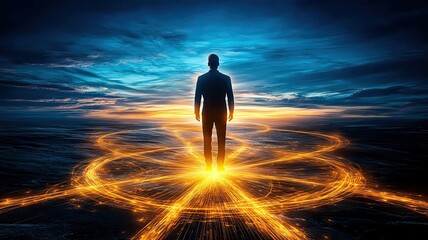 Obraz premium Glowing pathway future vision glowing pathway business success glowing pathway digital leadership concept