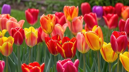 Obraz premium there are many different color tulips that are in the flowers that bloom outside