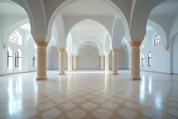 Obraz premium White columns supporting arches inside modern mosque