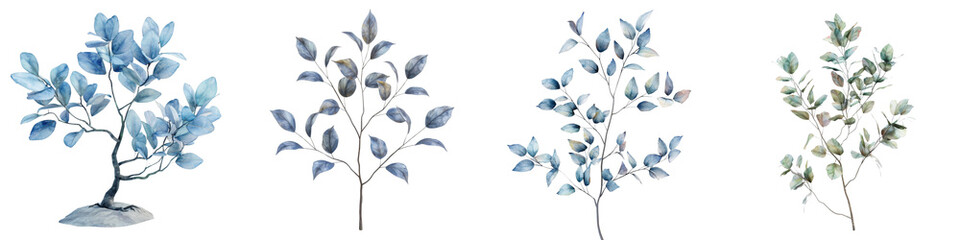 Delicate 3D Watercolor Style Sapling Illustrations in Minimalist Design with Soft Colors and Unique Textures