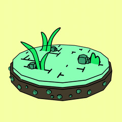 Low-Poly Island: island with vibrant green grass, small rocks