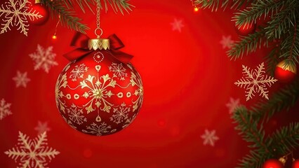 Festive red and gold ornament with snowflakes on a dark red background, Ornaments, Winter Wonderland