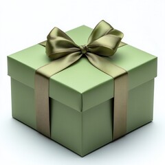 Fototapeta premium Square Gift Box With Shiny Golden Bow On White Background And Studio Lighting