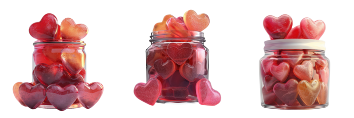 3D Minimal Watercolor Rendering of a Jar Filled with Colorful Heart Shaped Candies in Soft Pastel Tones