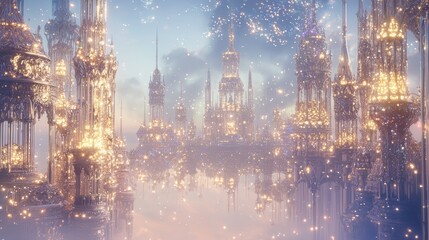 Fototapeta premium Elaborate Glass Structures Illuminating a Mystical Cityscape