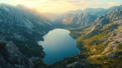 Obraz premium Majestic Mountain Lake Sunset Landscape