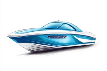 Blue powerboat illustration, isolated, white background, design