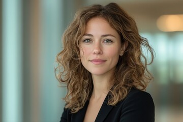 Woman with long hair in black jacket engaged in project management discussion with team members
