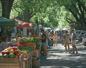 Naklejka premium Generative AI, Fresh organic produce beautifully arranged in rustic baskets and wooden stalls