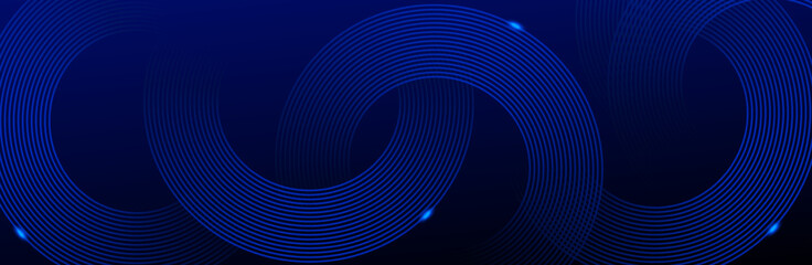 Dark blue abstract background with glowing geometric lines. Modern shiny blue diagonal rounded lines pattern. Futuristic technology concept. Suit for cover, poster, presentation, banner, and website