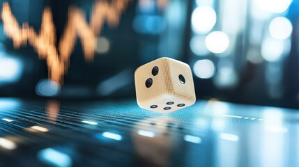 Dice Rolling on Stock Market Graph Background.